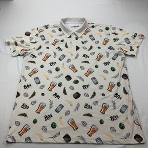 Shankitgolf Polo Shirt Mens 2XL Beige Beer Hops Print Short Sleeve Golf Tee